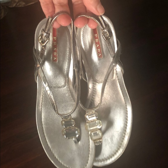 Prada Shoes - Prada silver jewel sandals